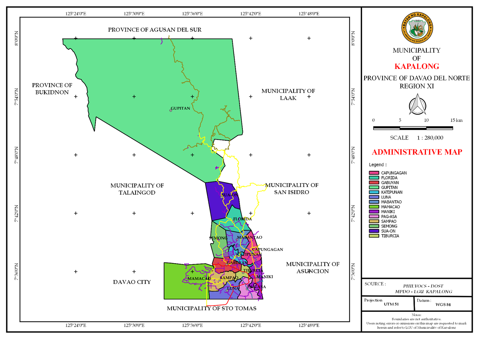 Administrative map of the Municipality of Kapalong