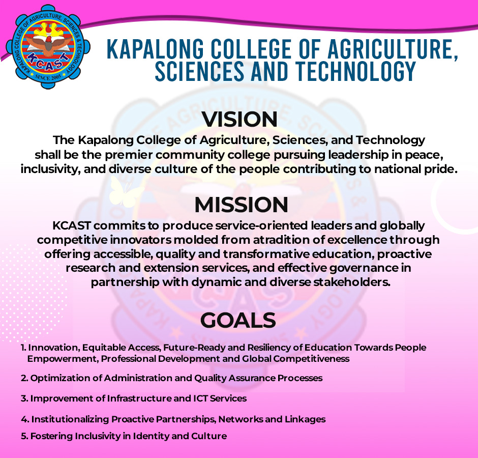 Kapalong College of Agriculture, Sciences and Technology vision, mission, and goals